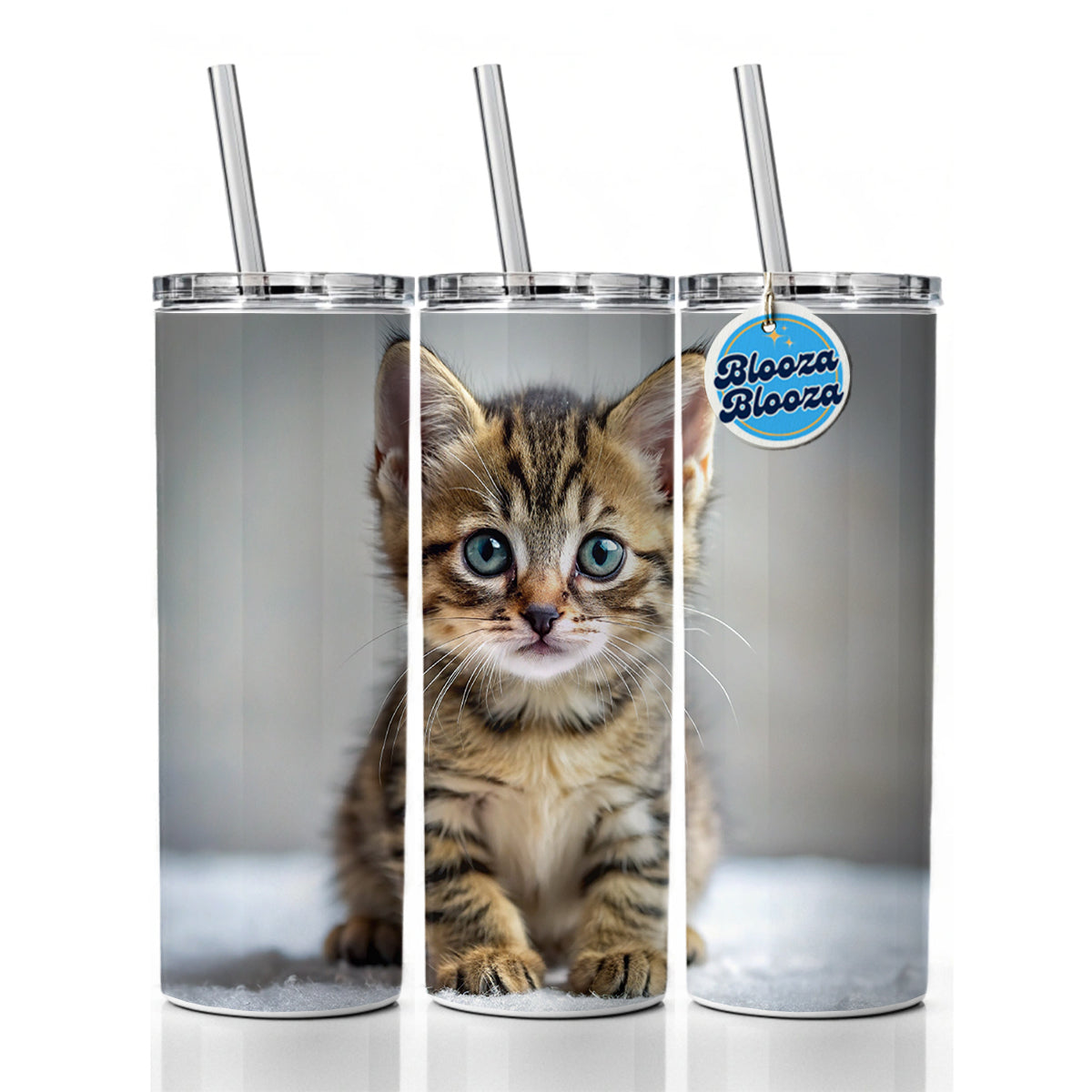 Tabby Cat Kitten Photo Skinny Tumbler 20oz with Straw Insulated Water Bottle Gift