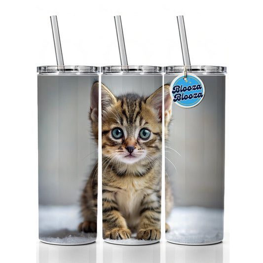 Tabby Cat Kitten Photo Skinny Tumbler 20oz with Straw Insulated Water Bottle Gift
