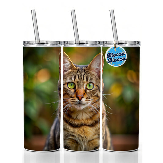 Tabby Cat Photo Skinny Tumbler 20oz with Straw Insulated Water Bottle Gift