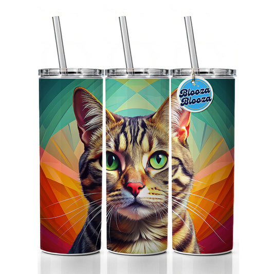 Tabby Cat Pop Art Skinny Tumbler 20oz with Straw Insulated Water Bottle Gift