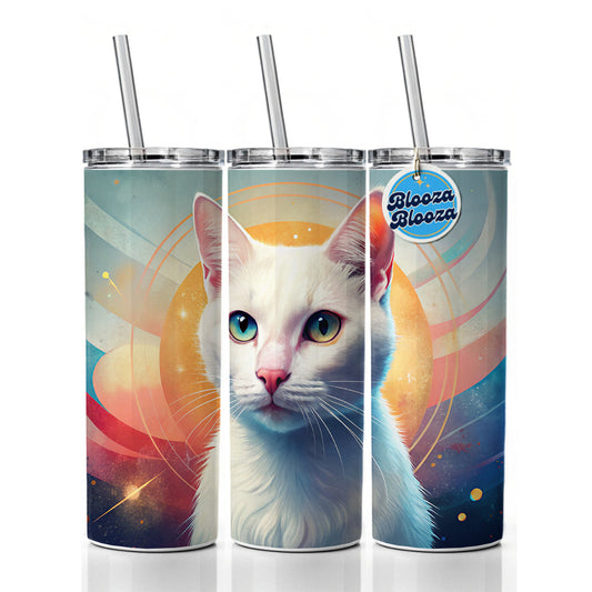 White Cat Contemporary Art Skinny Tumbler 20oz with Straw Insulated Water Bottle Gift