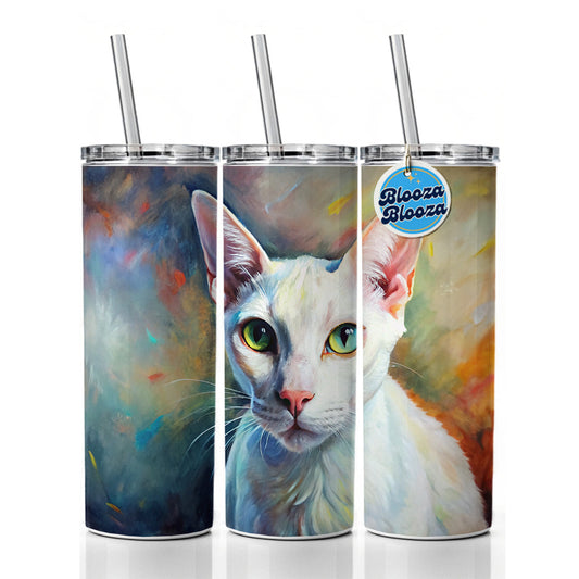White Cat Expressionism Art Skinny Tumbler 20oz with Straw Insulated Water Bottle Gift