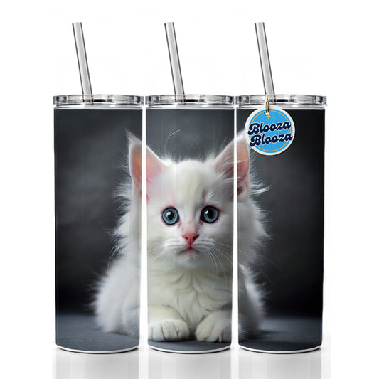White Cat Kitten Photo Skinny Tumbler 20oz with Straw Insulated Water Bottle Gift
