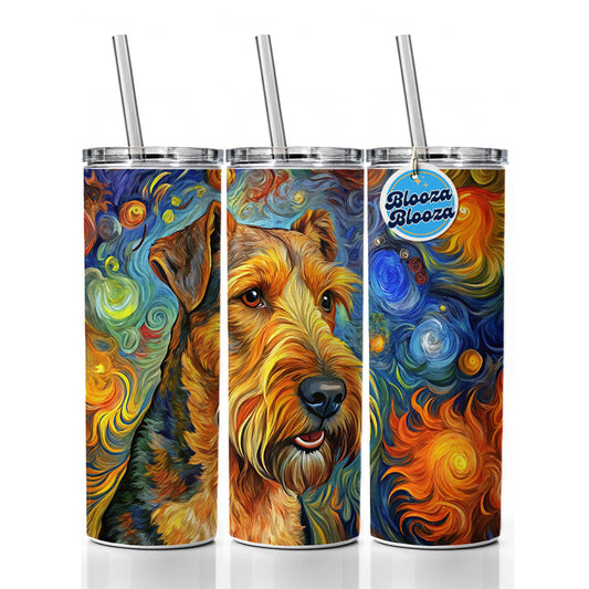 Airedale Terrier Dog Abstract Art Skinny Tumbler 20oz with Straw Insulated Water Bottle Gift