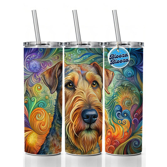 Airedale Terrier Dog Bohemian Art Skinny Tumbler 20oz with Straw Insulated Water Bottle Gift