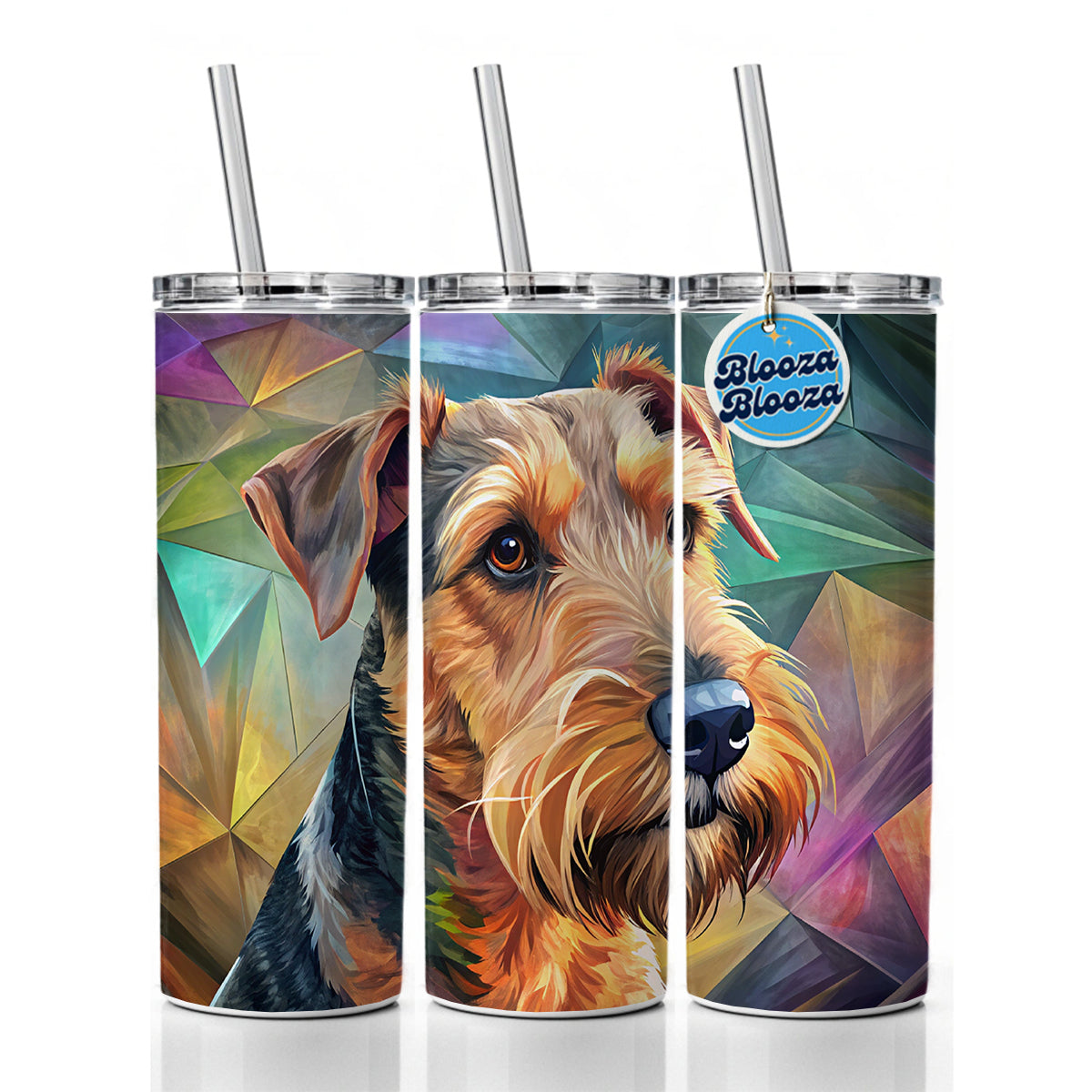 Airedale Terrier Dog Contemporary Art Skinny Tumbler 20oz with Straw Insulated Water Bottle Gift