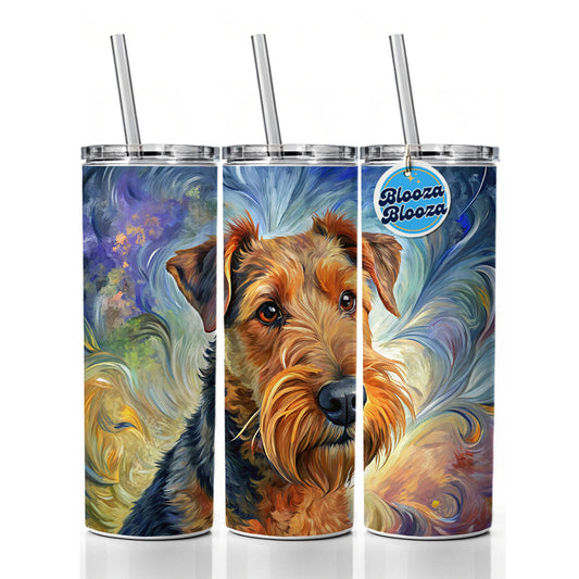 Airedale Terrier Dog Expressionism Art Skinny Tumbler 20oz with Straw Insulated Water Bottle Gift