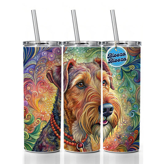 Airedale Terrier Dog French Bohemian Art Skinny Tumbler 20oz with Straw Insulated Water Bottle Gift
