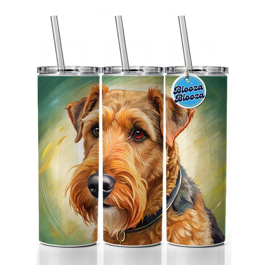 Airedale Terrier Dog Illustration Skinny Tumbler 20oz with Straw Insulated Water Bottle Gift