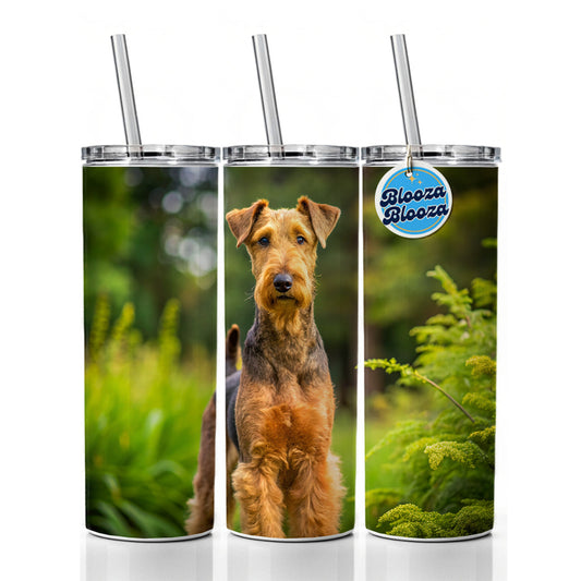 Airedale Terrier Dog Photo Skinny Tumbler 20oz with Straw Insulated Water Bottle Gift