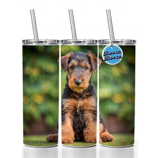 Airedale Terrier Dog Puppy Photo Skinny Tumbler 20oz with Straw Insulated Water Bottle Gift