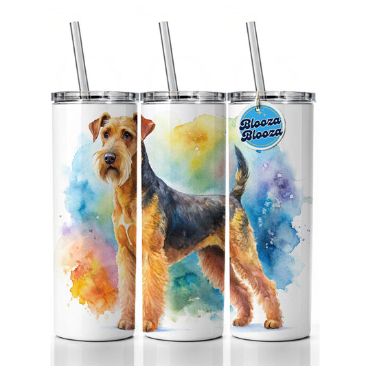 Airedale Terrier Dog Watercolor Style Skinny Tumbler 20oz with Straw Insulated Water Bottle Gift
