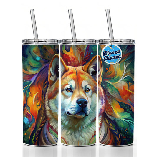 Akita Dog Abstract Art Skinny Tumbler 20oz with Straw Insulated Water Bottle Gift
