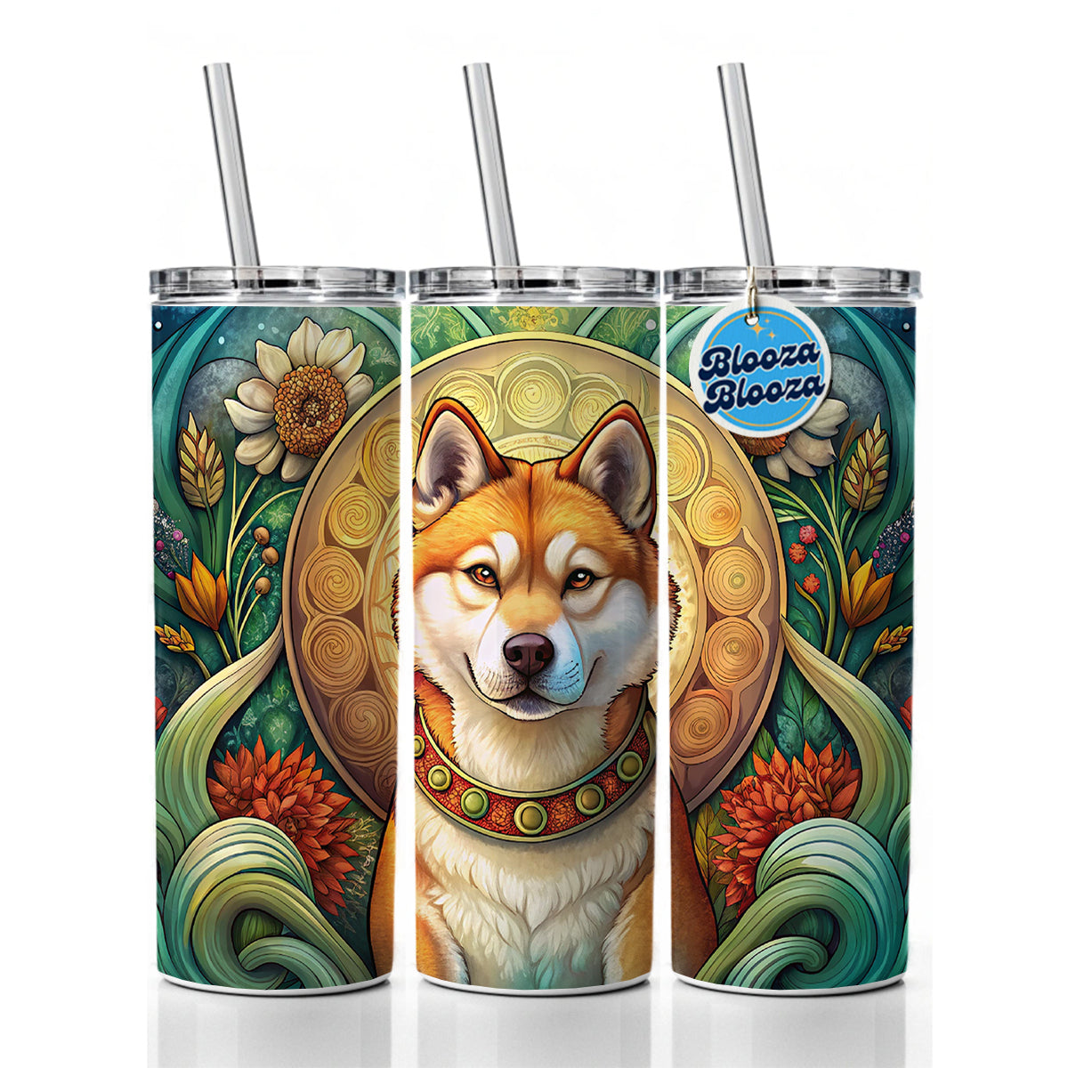 Akita Dog Art Nouveau Skinny Tumbler 20oz with Straw Insulated Water Bottle Gift
