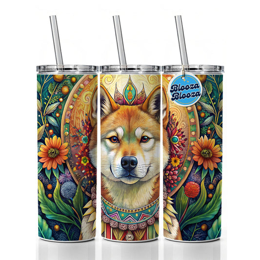 Akita Dog Bohemian Art Skinny Tumbler 20oz with Straw Insulated Water Bottle Gift