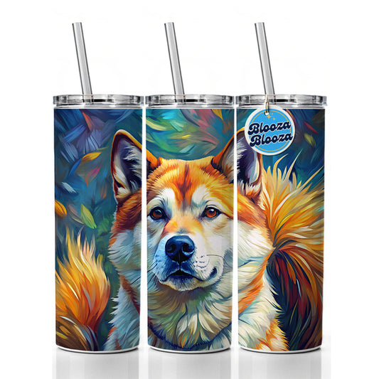 Akita Dog Expressionism Art Skinny Tumbler 20oz with Straw Insulated Water Bottle Gift