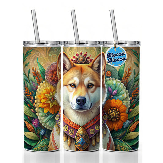 Akita Dog French Bohemian Art Skinny Tumbler 20oz with Straw Insulated Water Bottle Gift