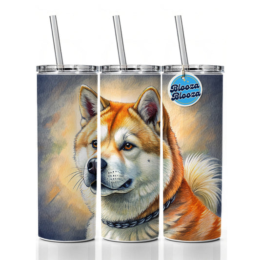 Akita Dog Illustration Skinny Tumbler 20oz with Straw Insulated Water Bottle Gift