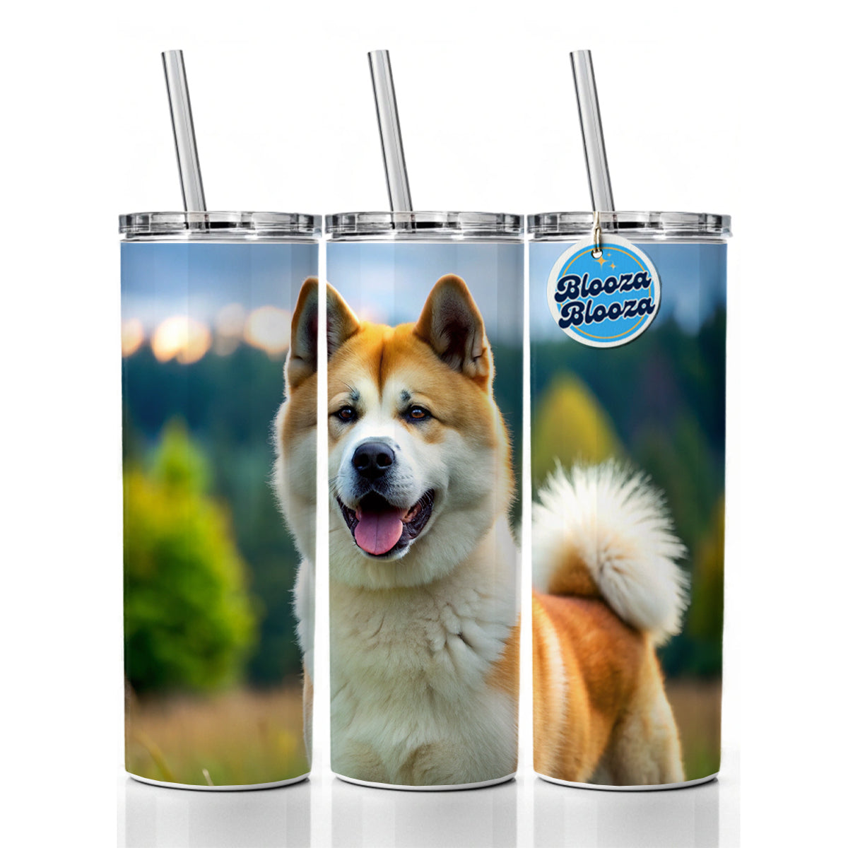 Akita Dog Photo Skinny Tumbler 20oz with Straw Insulated Water Bottle Gift