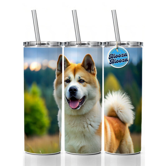 Akita Dog Photo Skinny Tumbler 20oz with Straw Insulated Water Bottle Gift