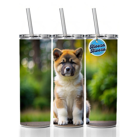 Akita Dog Puppy Photo Skinny Tumbler 20oz with Straw Insulated Water Bottle Gift