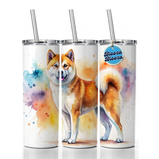 Akita Dog Watercolor Style Skinny Tumbler 20oz with Straw Insulated Water Bottle Gift