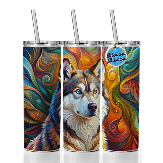 Alaskan Malamute Dog Abstract Art Skinny Tumbler 20oz with Straw Insulated Water Bottle Gift