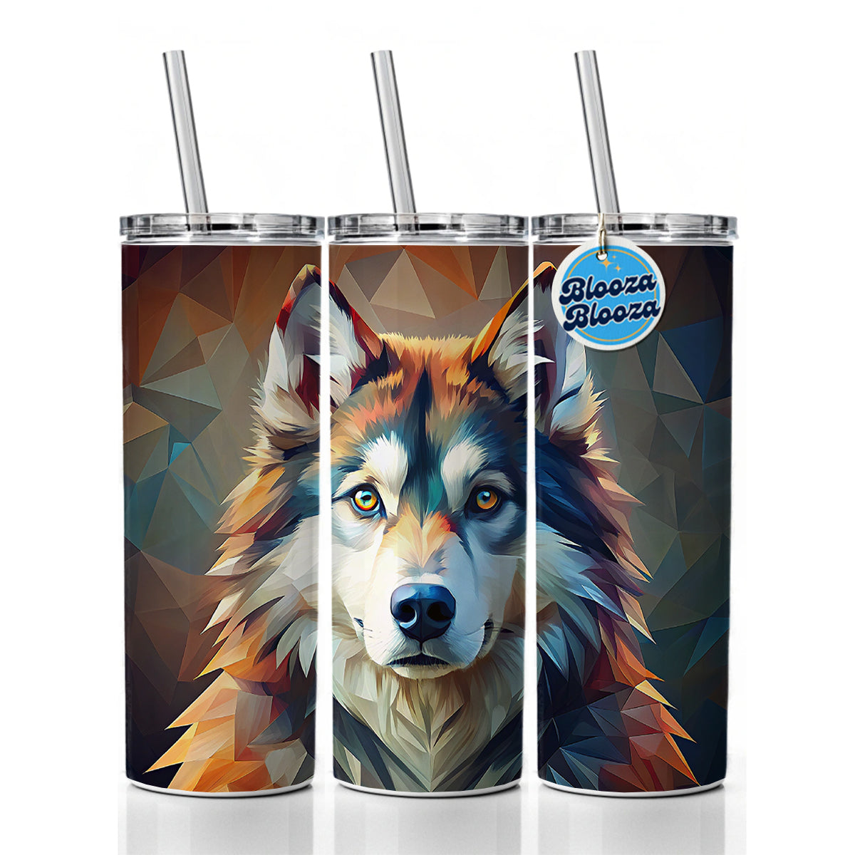 Alaskan Malamute Dog Abstract Stylized Art Skinny Tumbler 20oz with Straw Insulated Water Bottle Gift