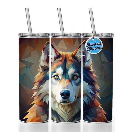 Alaskan Malamute Dog Abstract Stylized Art Skinny Tumbler 20oz with Straw Insulated Water Bottle Gift