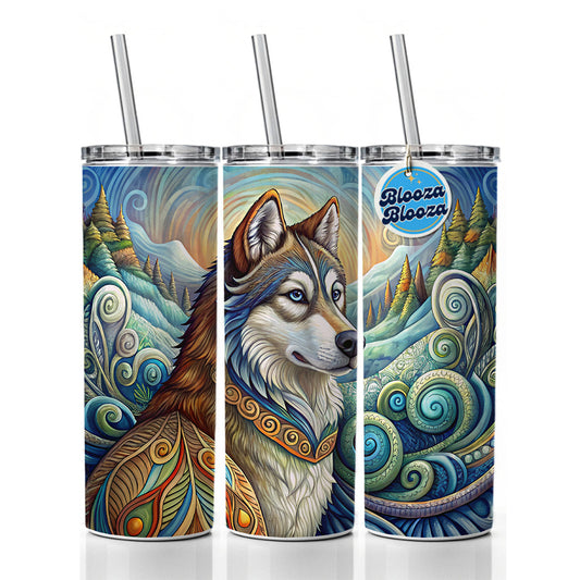Alaskan Malamute Dog Art Nouveau Skinny Tumbler 20oz with Straw Insulated Water Bottle Gift