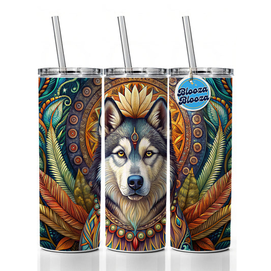 Alaskan Malamute Dog Bohemian Art Skinny Tumbler 20oz with Straw Insulated Water Bottle Gift