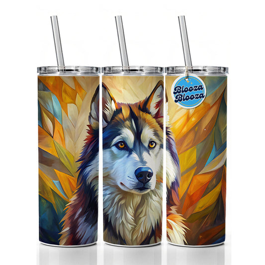Alaskan Malamute Dog Expressionism Art Skinny Tumbler 20oz with Straw Insulated Water Bottle Gift