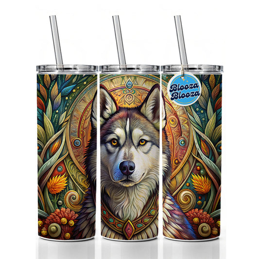 Alaskan Malamute Dog French Bohemian Art Skinny Tumbler 20oz with Straw Insulated Water Bottle Gift