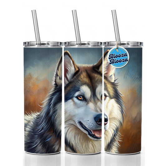Alaskan Malamute Dog Illustration Skinny Tumbler 20oz with Straw Insulated Water Bottle Gift