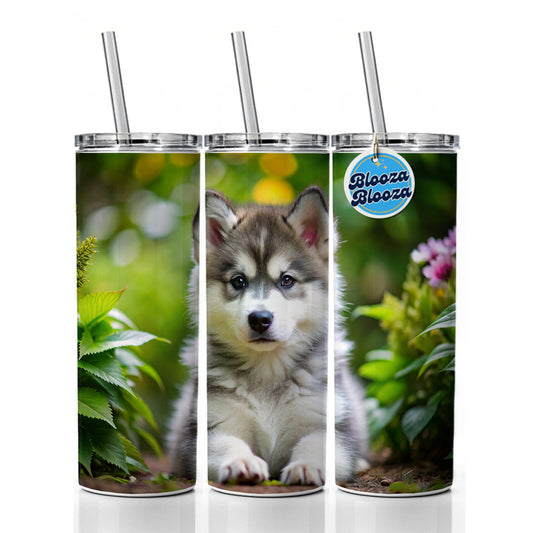 Alaskan Malamute Dog Puppy Photo Skinny Tumbler 20oz with Straw Insulated Water Bottle Gift