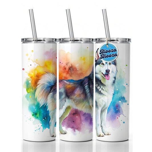 Alaskan Malamute Dog Watercolor Style Skinny Tumbler 20oz with Straw Insulated Water Bottle Gift