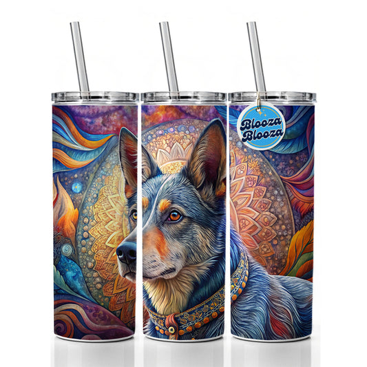 Australian Cattle Dog Bohemian Art Skinny Tumbler 20oz with Straw Insulated Water Bottle Gift