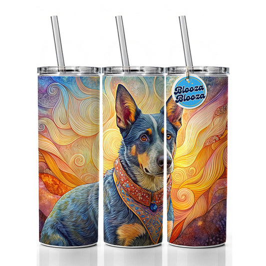 Australian Cattle Dog French Bohemian Art Skinny Tumbler 20oz with Straw Insulated Water Bottle Gift