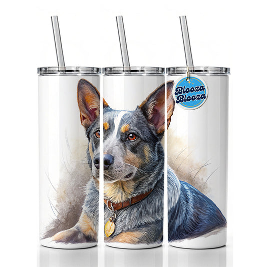 Australian Cattle Dog Illustration Skinny Tumbler 20oz with Straw Insulated Water Bottle Gift