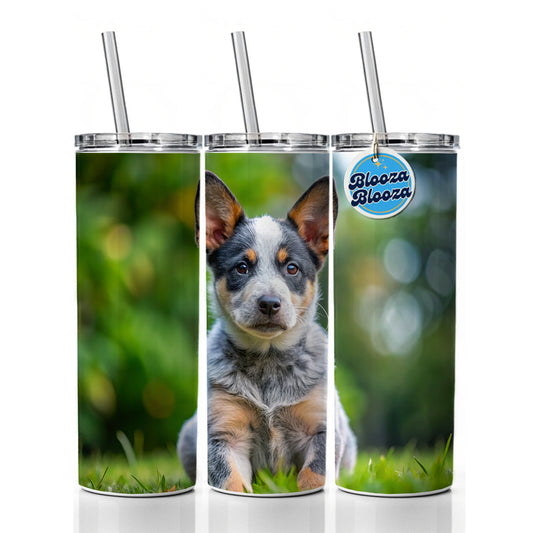 Australian Cattle Dog Puppy Photo Skinny Tumbler 20oz with Straw Insulated Water Bottle Gift