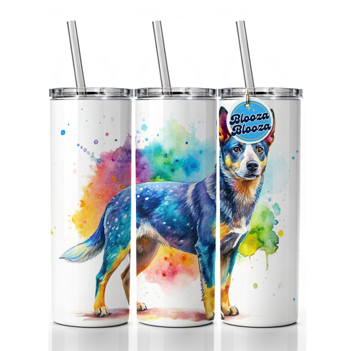 Australian Cattle Dog Watercolor Style Skinny Tumbler 20oz with Straw Insulated Water Bottle Gift