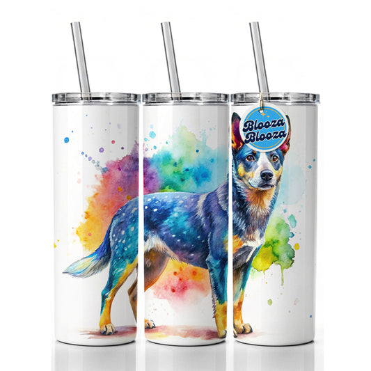 Australian Cattle Dog Watercolor Style Skinny Tumbler 20oz with Straw Insulated Water Bottle Gift