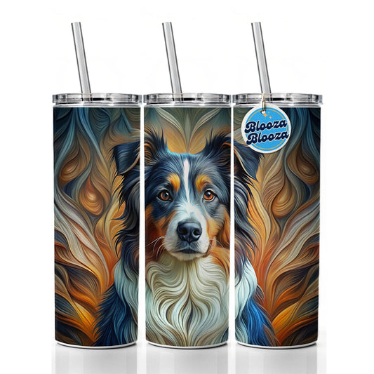 Australian Shepherd Dog Abstract Art Skinny Tumbler 20oz with Straw Insulated Water Bottle Gift