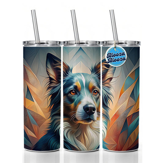 Australian Shepherd Dog Abstract Stylized Art Skinny Tumbler 20oz with Straw Insulated Water Bottle Gift