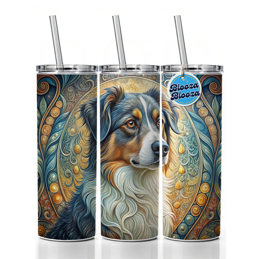 Australian Shepherd Dog Art Nouveau Skinny Tumbler 20oz with Straw Insulated Water Bottle Gift