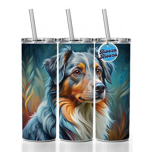 Australian Shepherd Dog Expressionism Art Skinny Tumbler 20oz with Straw Insulated Water Bottle Gift