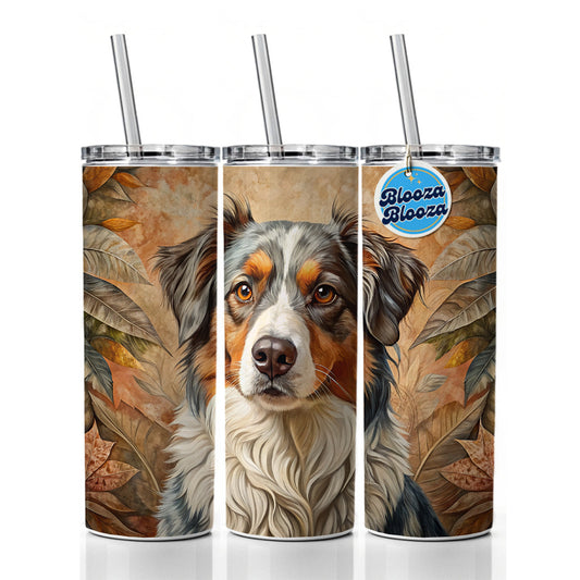 Australian Shepherd Dog French Bohemian Art Skinny Tumbler 20oz with Straw Insulated Water Bottle Gift