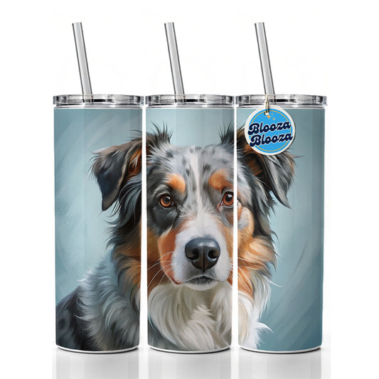 Australian Shepherd Dog Illustration Skinny Tumbler 20oz with Straw Insulated Water Bottle Gift
