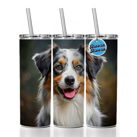 Australian Shepherd Dog Photo Skinny Tumbler 20oz with Straw Insulated Water Bottle Gift