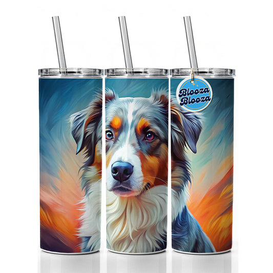 Australian Shepherd Dog Pop Art Skinny Tumbler 20oz with Straw Insulated Water Bottle Gift